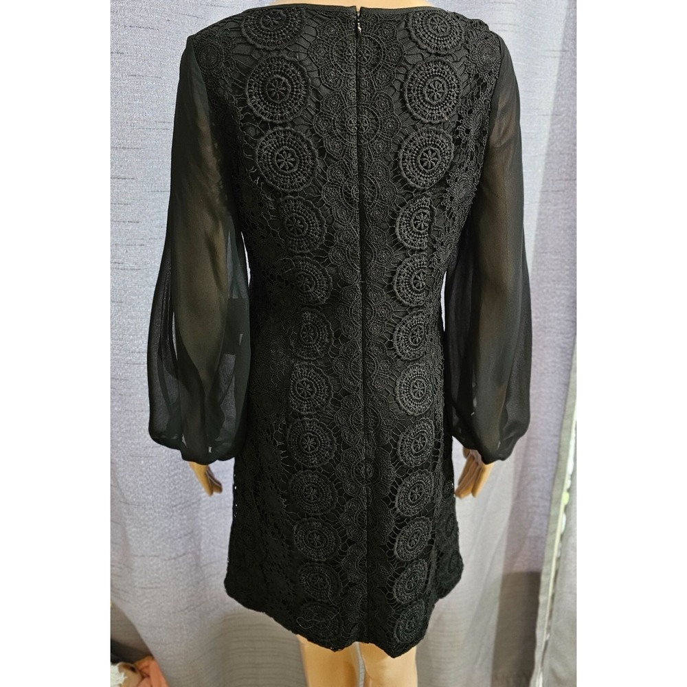 New Adrianna Papell Little Black Dress sheer Sleeve Shift Size 4 - Picture 3 of 5